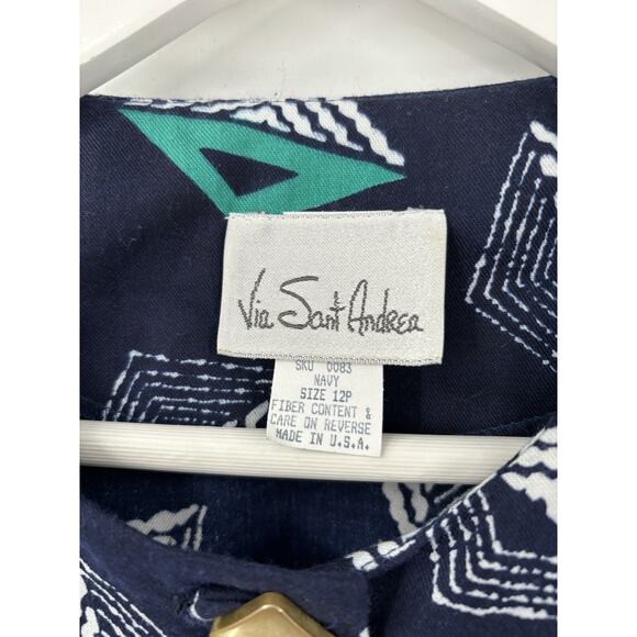 Via Sant Andrea Vintage Skirt Set Womens 12 Petite Blue Cropped Button Front Top - Picture 13 of 16